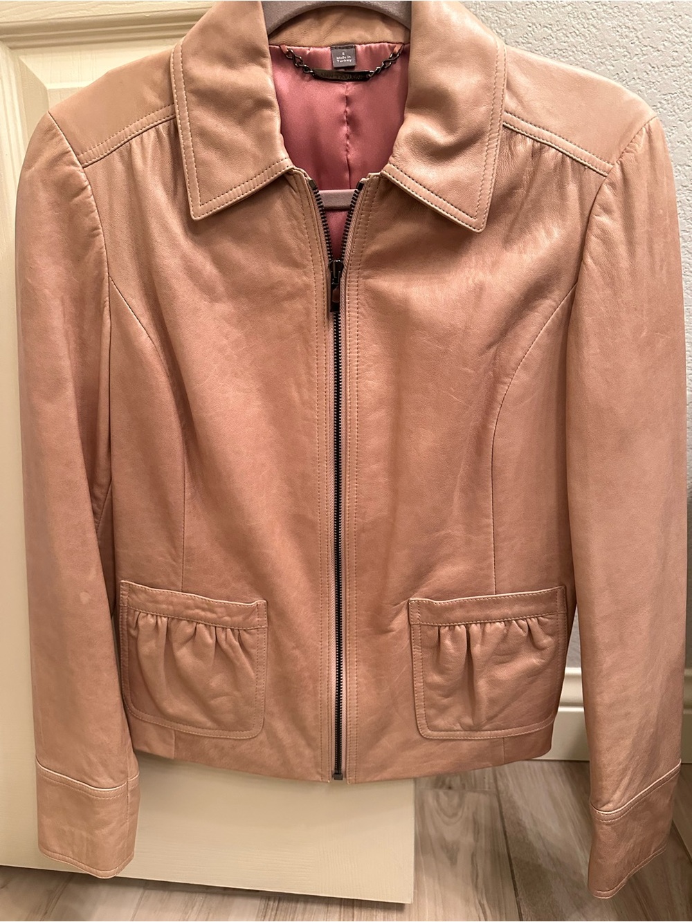 Ann Taylor Camel Leather Zip Jacket
